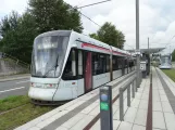 Aarhus light rail line L2 with low-floor articulated tram 1102-1202 at Olof Palmes Alle (2022)