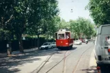 Barcelona 55, Tramvía Blau with railcar 129 at Plaça Kennedy (1997)