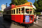 Christchurch Tramway line with railcar 178 at Christchurch Tramway  seen from the side (2011)
