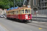 Christchurch Tramway line with railcar 178 in front of Christchurch Cathedral (2023)