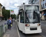 Düsseldorf tram line 704 with low-floor articulated tram 2111 at Pempelforter Straße (2020)