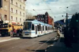 Heidelberg tram line 22 with articulated tram 263 "Montpellier" at Betriebshof Bergheim (1998)