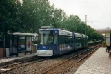 Mainz tram line 52 with low-floor articulated tram 209 at Hauptfriedhof/Blindenzentrum (1998)