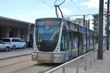 Messina tram line 28 with low-floor articulated tram 04T in front of Repubblica Messina Centrale (2022)