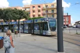 Messina tram line 28 with low-floor articulated tram 04T near Repubblica Piazza della Repubblica (2022)