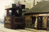 Postcard: Crich museum line with steam powered railcar near Booksshop (1970)