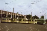 Postcard: Düsseldorf railcar 583 in front of the depot Betriebshof Lierenfeld (1988)