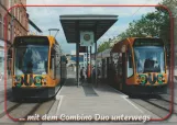 Postcard: Nordhausen tram line 1 with low-floor articulated tram 201 at Bahnhofsplatz (2004)