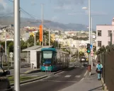 Santa Cruz de Tenerife tram line 2 with low-floor articulated tram 07 at Tíncer (2017)