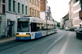 Schwerin tram line 4 with low-floor articulated tram 802 at Schlossblick / IHK (2004)