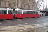 Vienna tram line 1 with sidecar 1494 at Ring, Volkstheater U (2013)