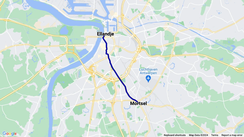 Antwerp tram line 7: Mortsel - Ellandje route map