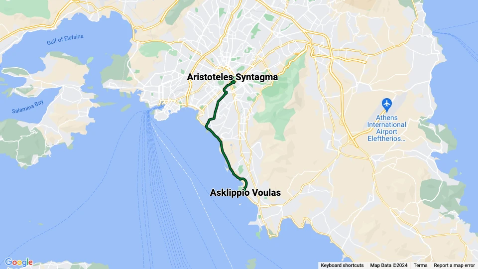 Athens tram line 5 Green: Asklippio Voulas - Aristoteles Syntagma route map