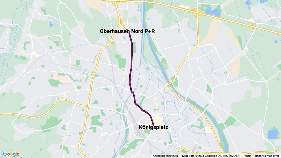 Augsburg tram line 4: Oberhausen Nord P+R - Hauptbahnhof route map