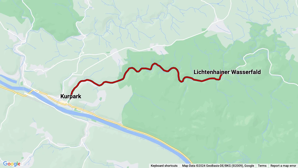 Bad Schandau Traditionsverkehr: Kurpark - Lichtenhainer Wasserfald route map