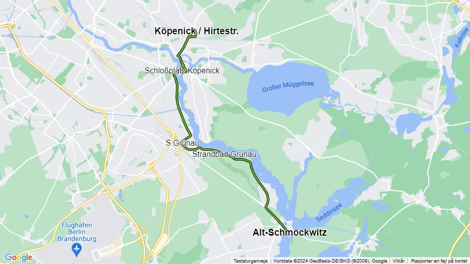Berlin tram line 68: Köpenick / Hirtestr. - Alt-Schmöckwitz route map