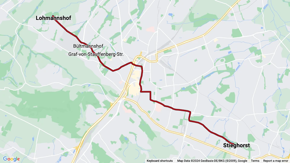 Bielefeld tram line 4: Lohmannshof - Stieghorst route map