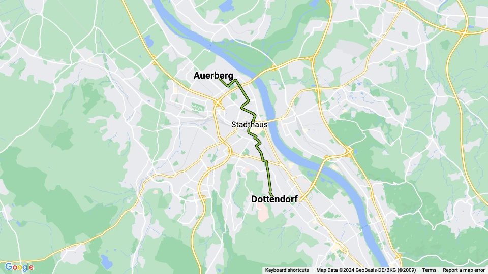 Bonn tram line 61: Dottendorf - Auerberg route map