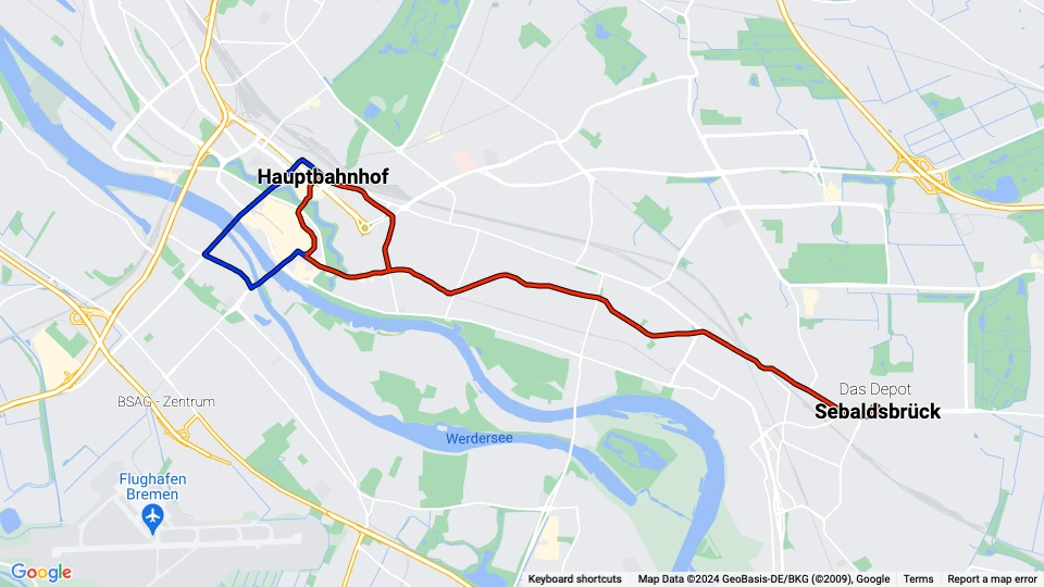Bremen Tram Museum (Das Depot) route map