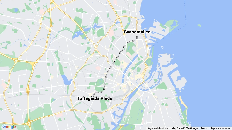 Copenhagen tram line 18: Svanemøllen - Toftegårds Plads route map