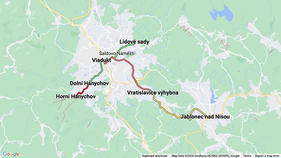 Dopravní podnik měst Liberce a Jablonce nad Nisou (DPMLJ) route map
