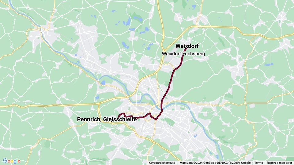 Dresden tram line 7: Weixdorf - Pennrich, Gleisschleife route map