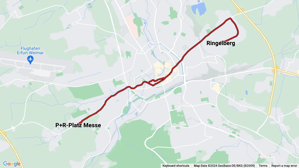 Erfurt tram line 2: P+R-Platz Messe - Ringelberg route map