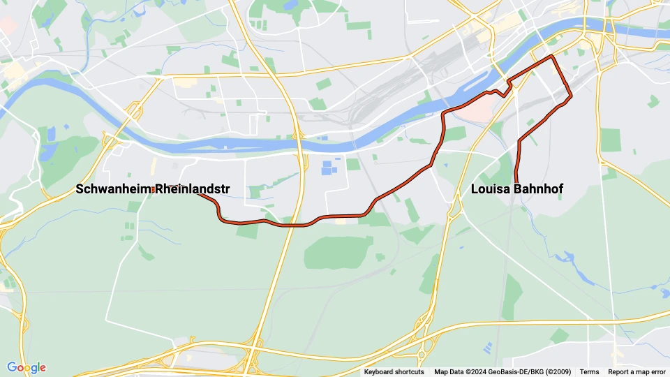 Frankfurt am Main extra line 19: Louisa Bahnhof - Schwanheim Rheinlandstr route map