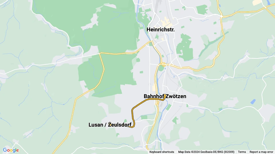 Gera extra line 2: Bahnhof Zwötzen - Lusan / Zeulsdorf route map