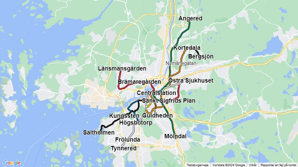 Göteborgs Spårvägar (GS) route map
