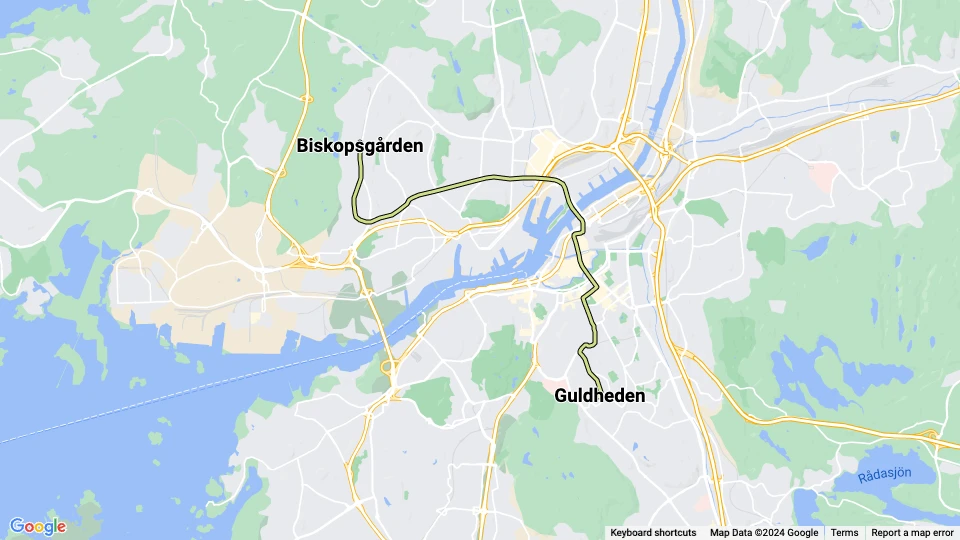 Gothenburg tram line 10: Guldheden - Biskopsgården route map