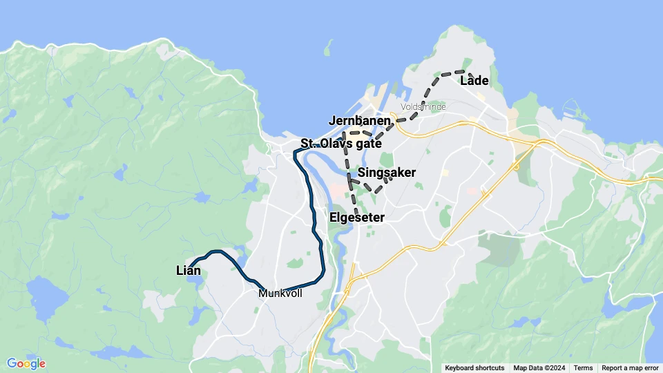 Gråkallbanen in Trondheim (GB) route map