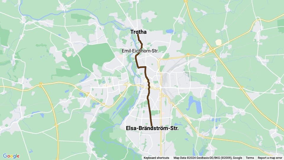 Halle (Saale) tram line 8: Trotha - Elsa-Brändström-Str. route map