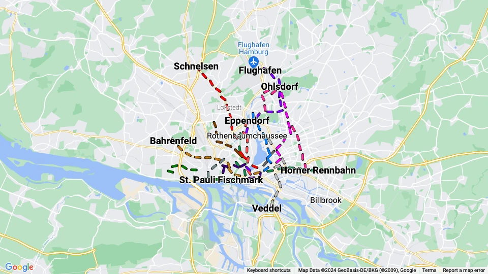 Hamburger Hochbahn (HHA) route map