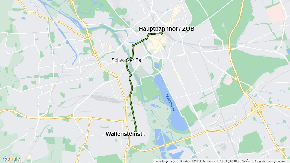 Hannover tram line 17: Hauptbahnhof / ZOB - Wallensteinstr. route map