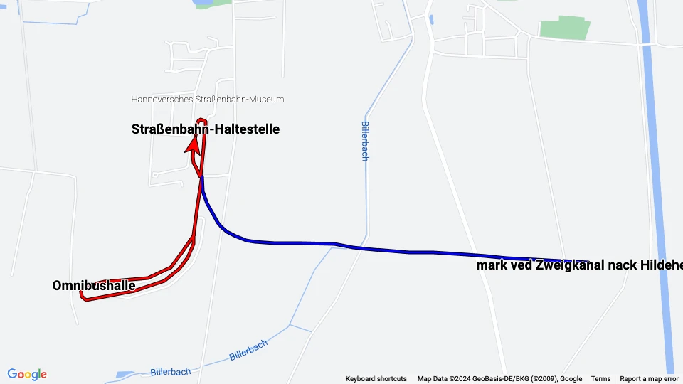 Hannoversches Straßenbahn-Museum (HSM) route map