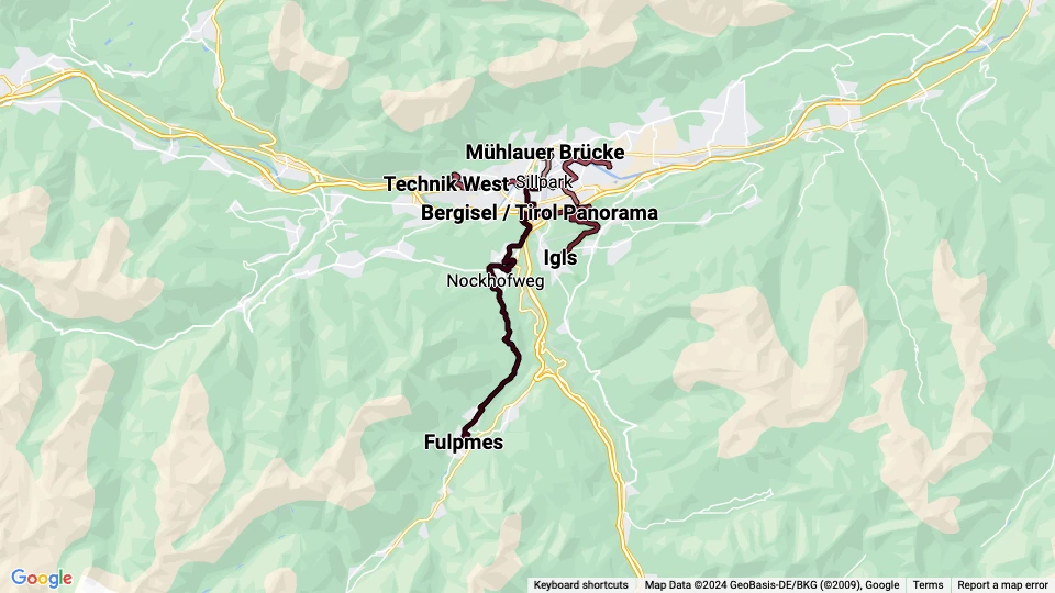 Innsbrucker Verkehrsbetriebe (IVB) route map
