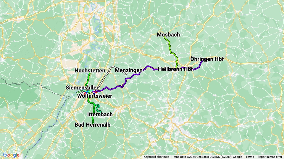 Karlsruher Verkehrsverbund (KVV) route map