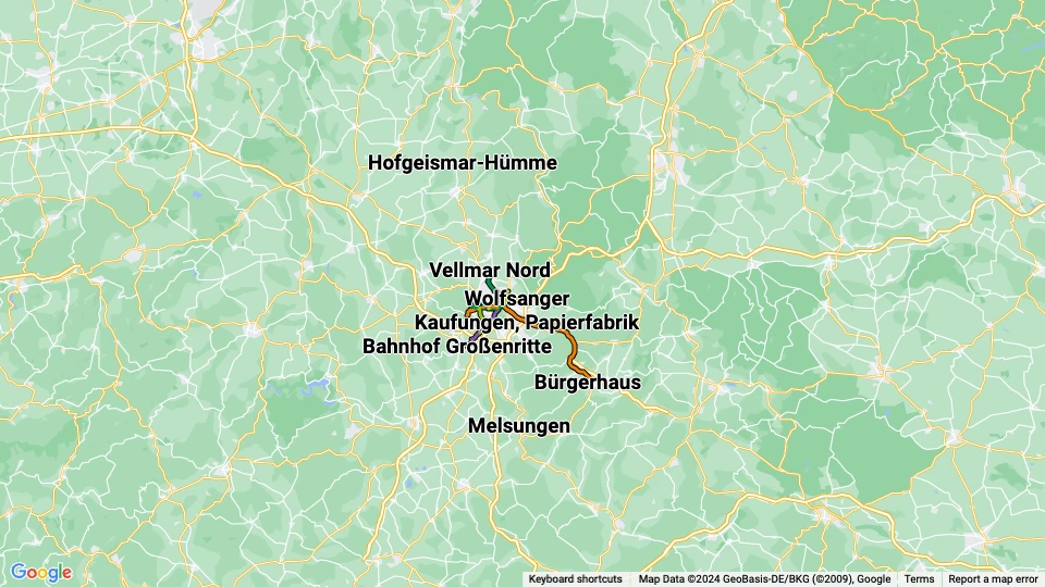 Kasseler Verkehrs-Gesellschaft (KVG) route map