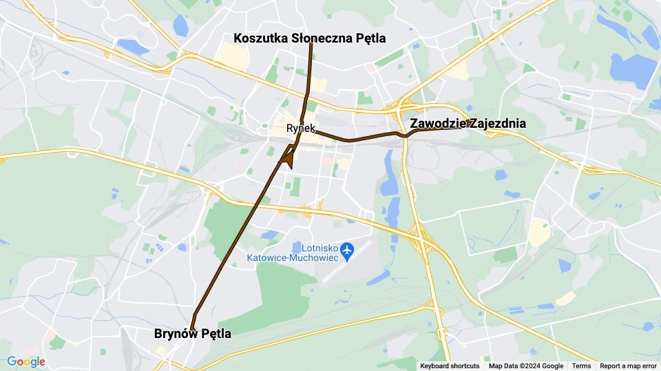 Katowice tram line T16 route map