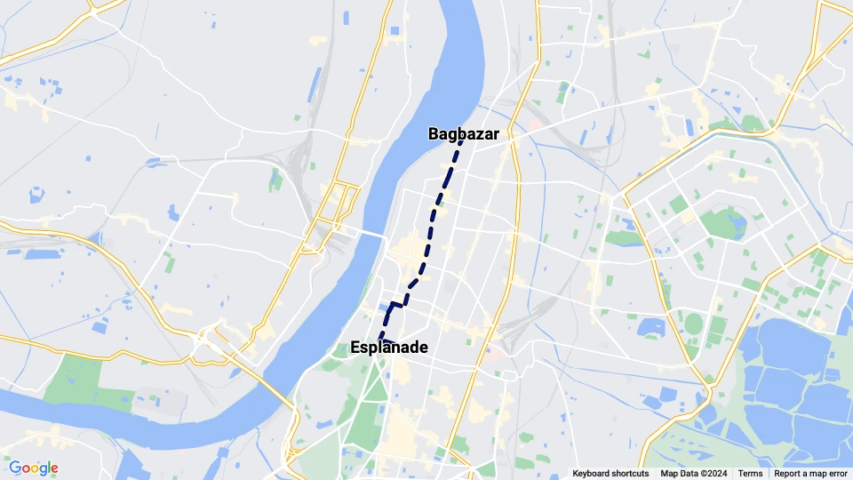 Kolkata tram line 8: Esplanade - Bagbazar route map