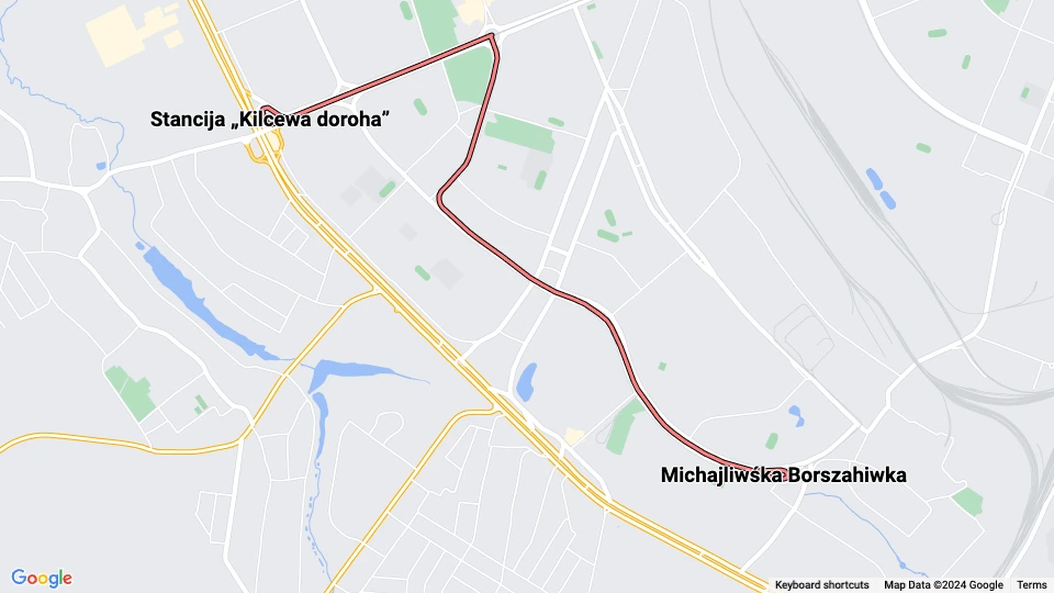 Kyiv regional line 2: Stancija „Kilcewa doroha” - Michajliwśka Borszahiwka route map