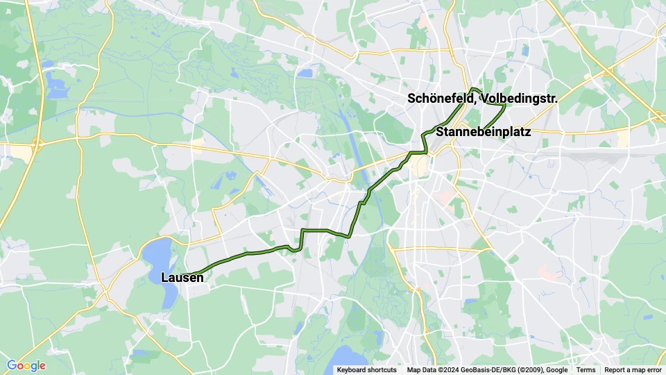 Leipzig tram line 1: Lausen - Stannebeinplatz route map