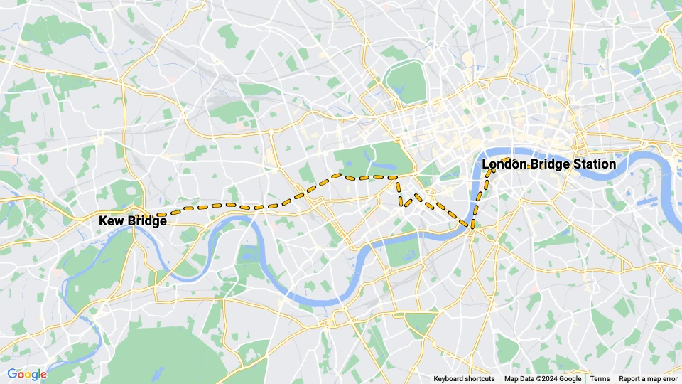 London tram line 26: London Bridge Station - Kew Bridge route map