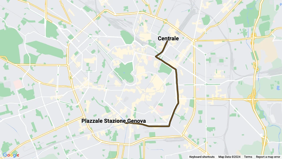 Milan tram line 9: Centrale - Plazzale Stazione Genova route map
