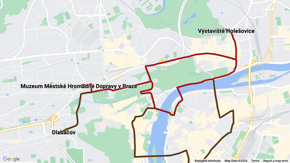 Muzeum Městské Hromadné Dopravy v Praze (MHD) route map