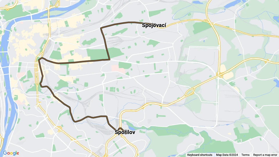 Prague tram line 11: Spojovací - Spořilov route map