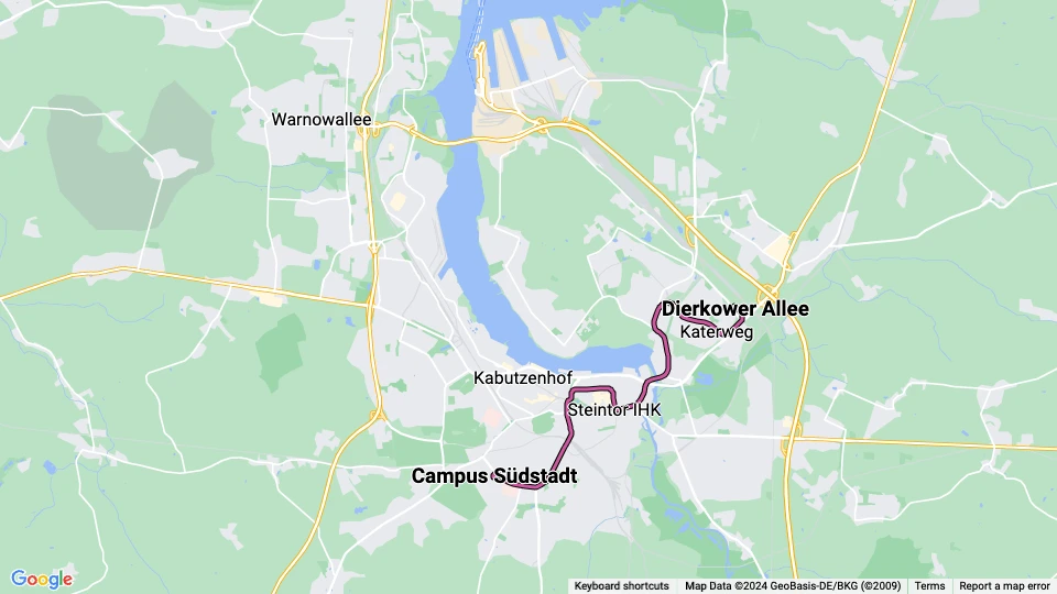 Rostock extra line 4: Dierkower Allee - Campus Südstadt route map
