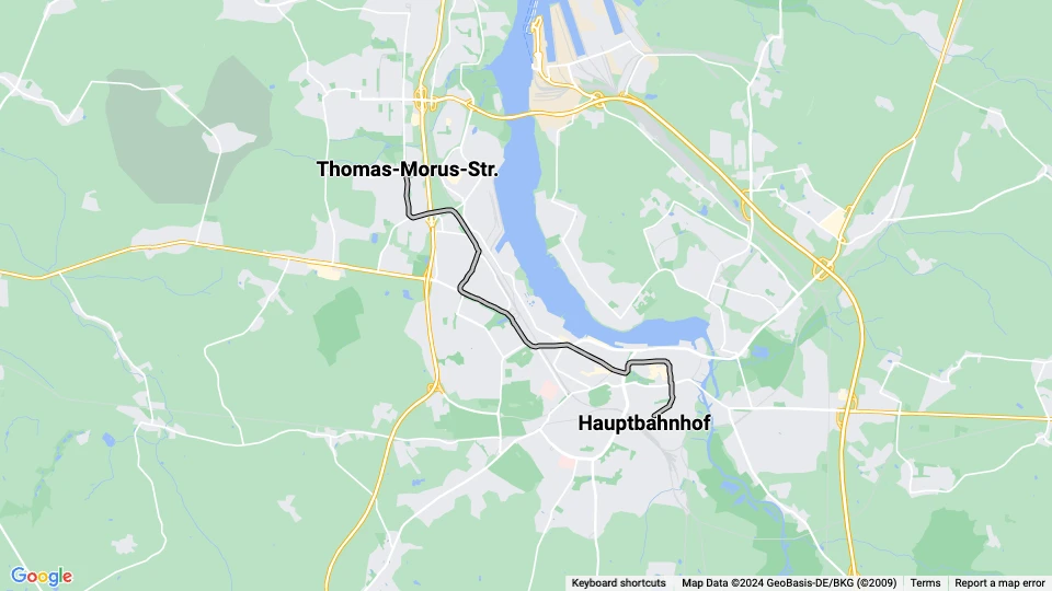 Rostock tram line 12: Hauptbahnhof - Thomas-Morus-Str. route map