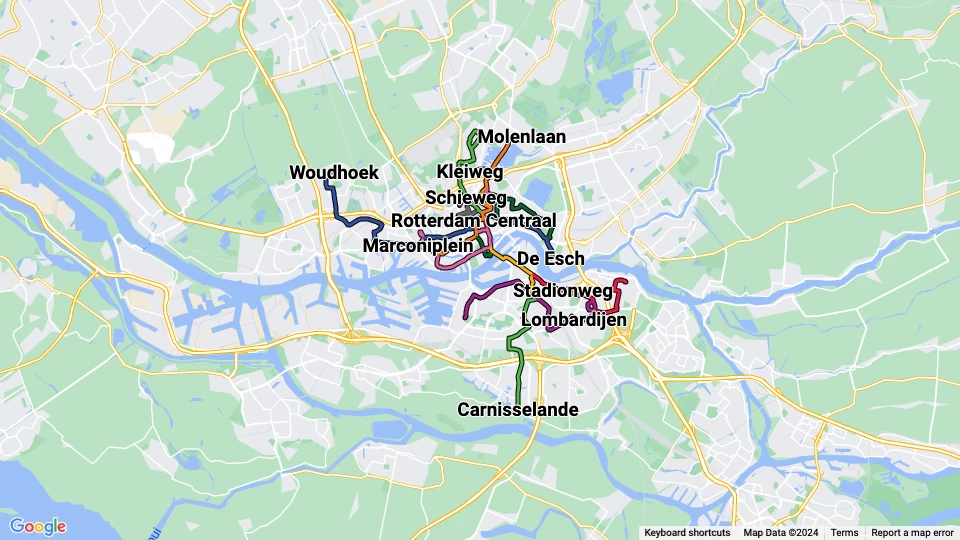 Rotterdamse Elektrische Tram (RET) route map